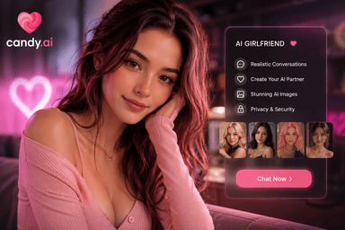 Candy AI homepage preview for AI girlfriend chat and companion coupons